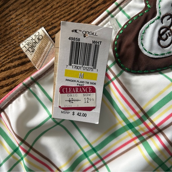 O’Neill NWT medium ringer plaid bandeau bikini white green brown red yellow - Picture 6 of 8